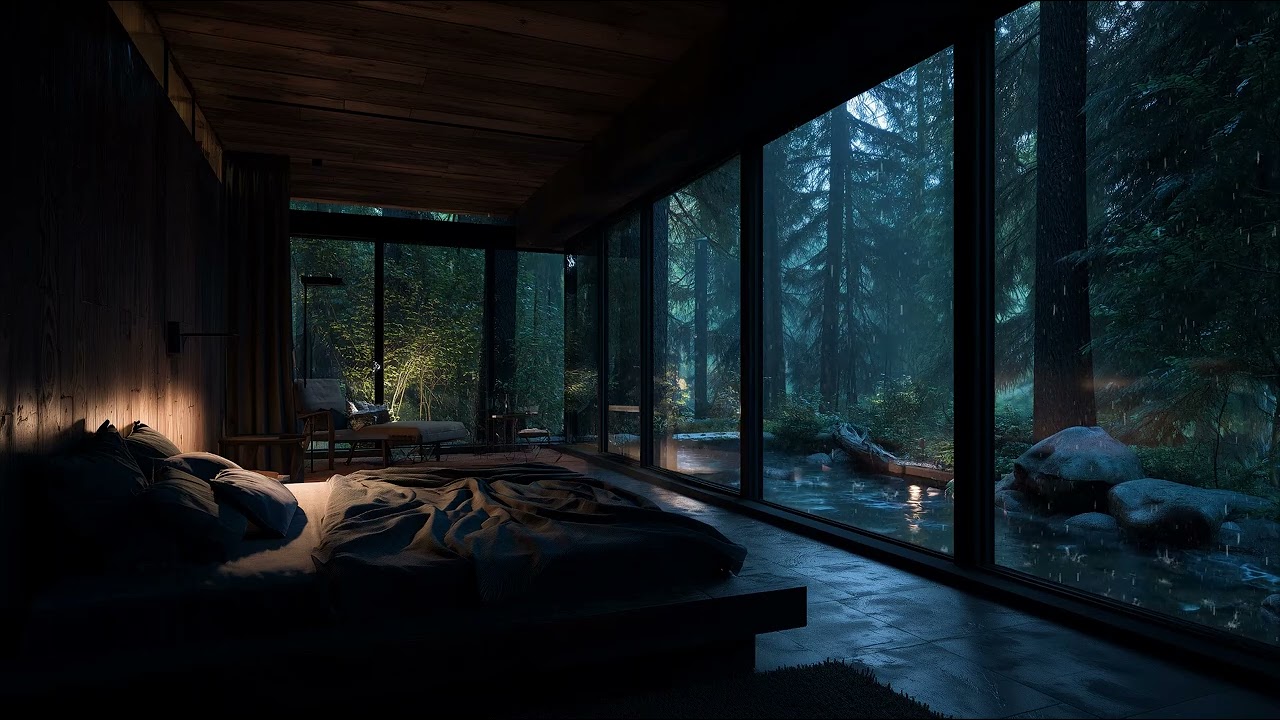 Forest Bedroom Retreat Ambience 🌧️ Night Rain by the Stream no Thunder | 6 Hours