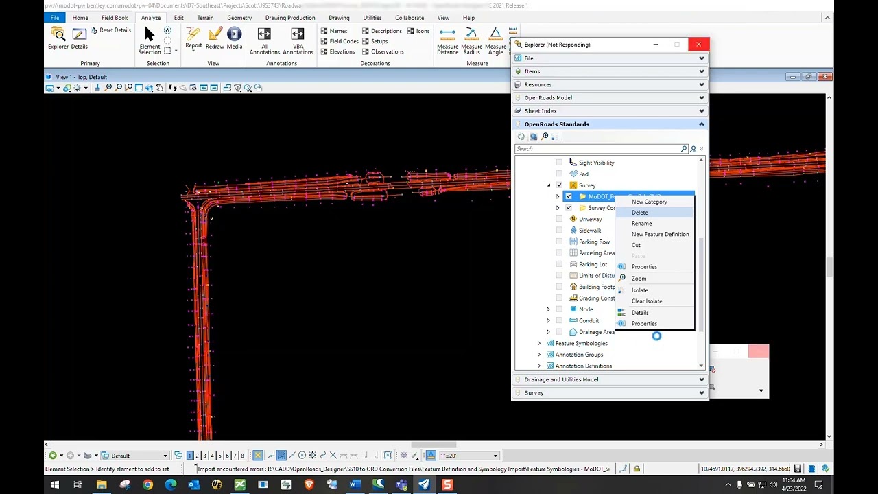 SS10 to ORD Conversion 8 Updating a Survey dgn YouTube