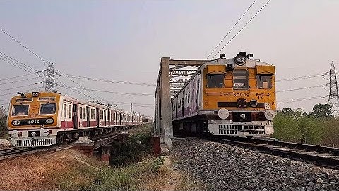 perfect timeing Fully upgraded Modern emu & OLD CONVENTIONAL EMU TRAIN PARALLEY CROSSING || ir