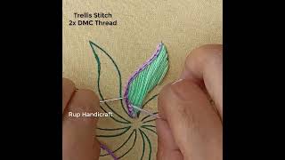trellis stitch flower design hand embroidery Tutorial stitching and knitting tutorial for beginners