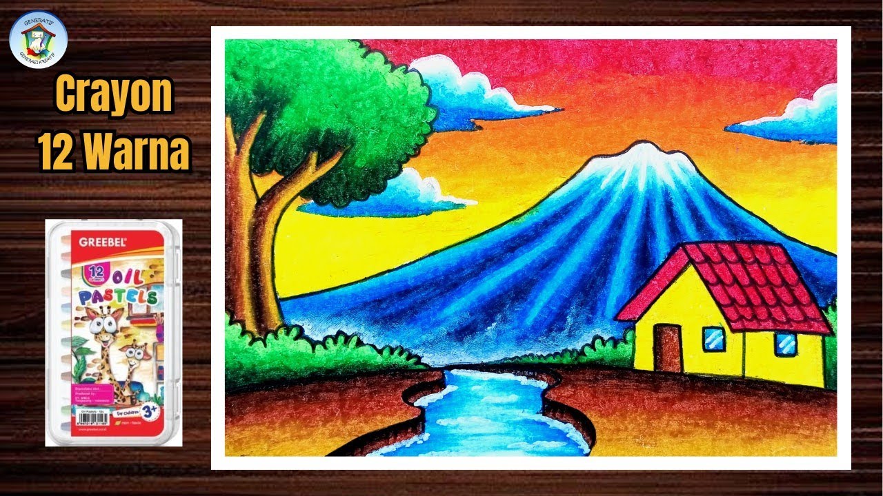Menggambar Pemandangan Alam yang Bagus dengan Crayon 12 Warna