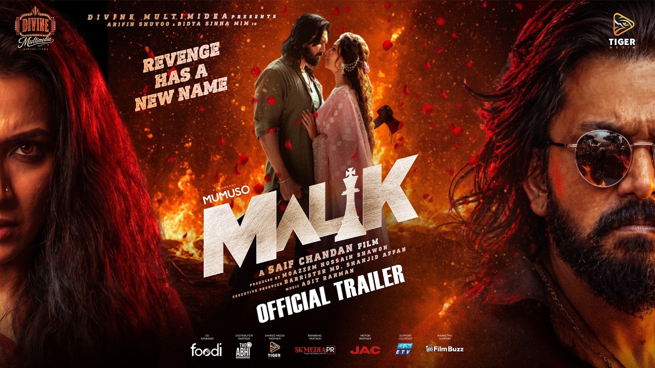 Official poster of Malik featuring Arifin Shuvoo and Bidya Sinha Mim