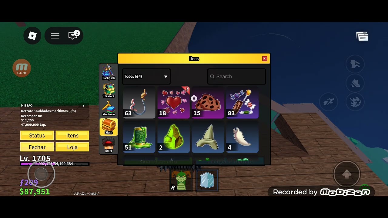 Jogando blox fruits no sea 2 