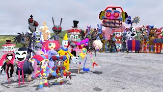 All Fnafs 1-9 Security Breach Animatronics Vs All Amazing Digital Cicrus Characters In Garry's Mod!