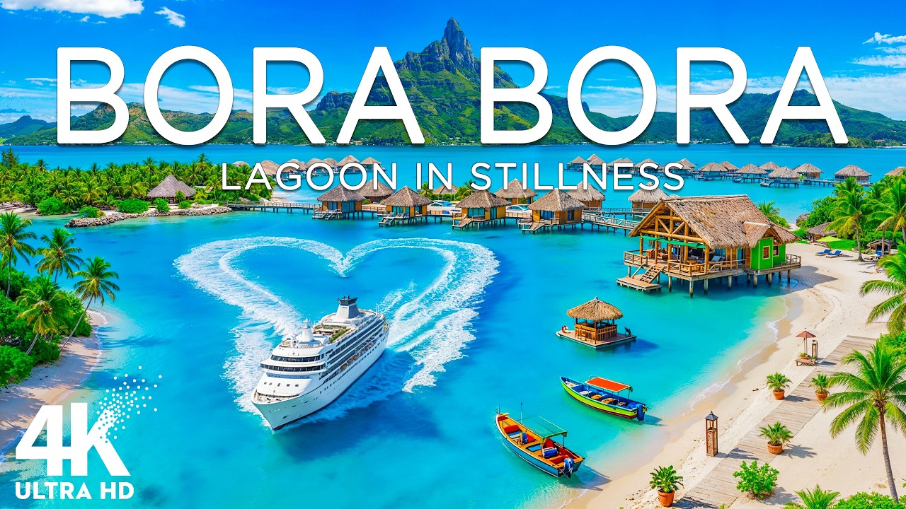 BORA BORA FROM ABOVE IN STUNNING 4K | South Pacific Lagoon & Crystal Blue Waters