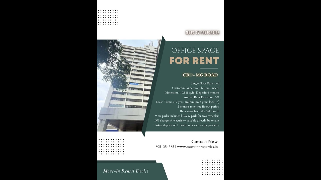 Office Space for Rent | MG Road | CBD | Office Spaces in Bangalore | Bare Shell | Move-In Properties