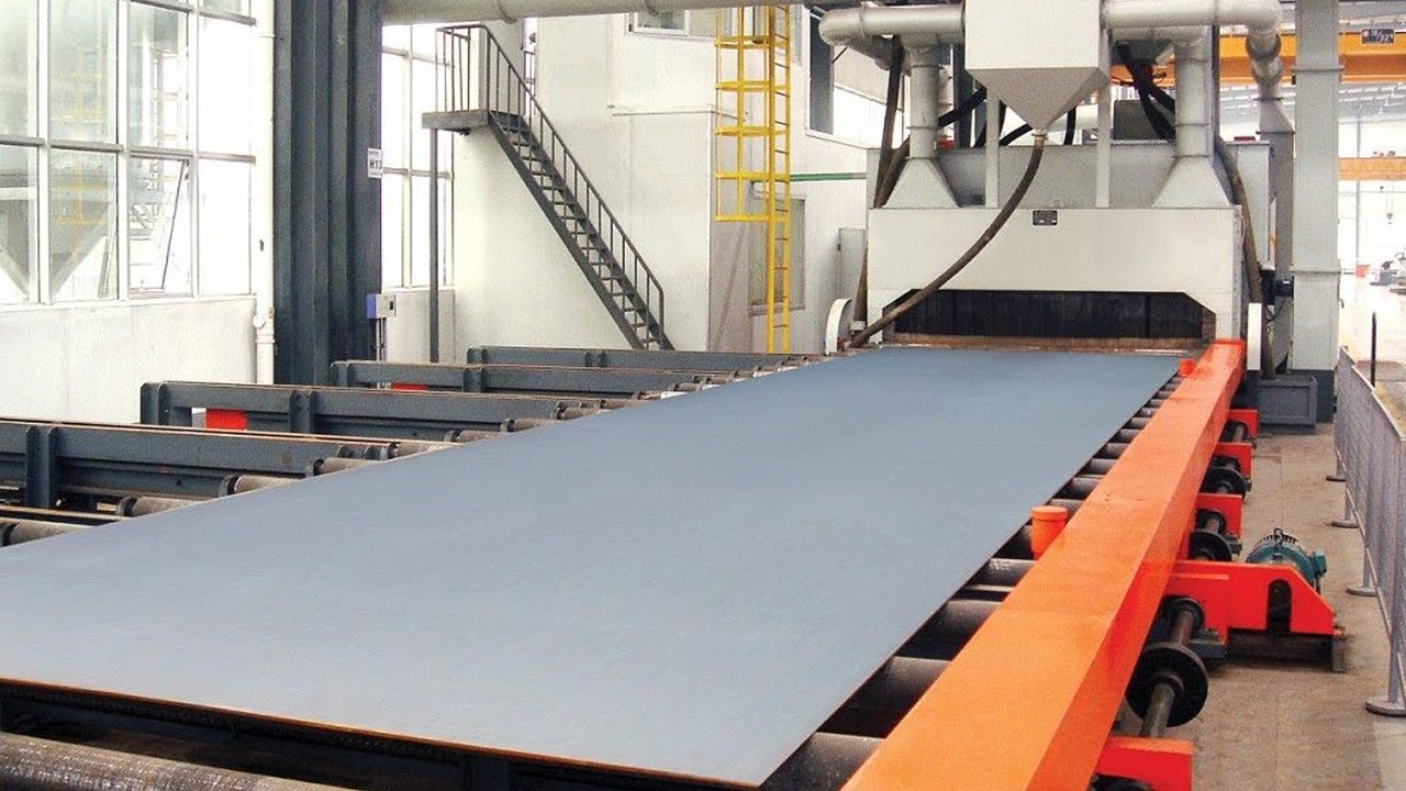Shot blasting processrust removal of steel plate surface YouTube