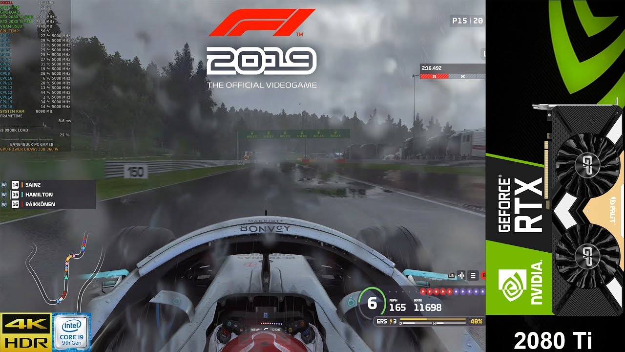 F1 2019 Heavy Rain Ultra Settings 4K | HDR | RTX 2080 Ti OC | i9 9900K 5GHz