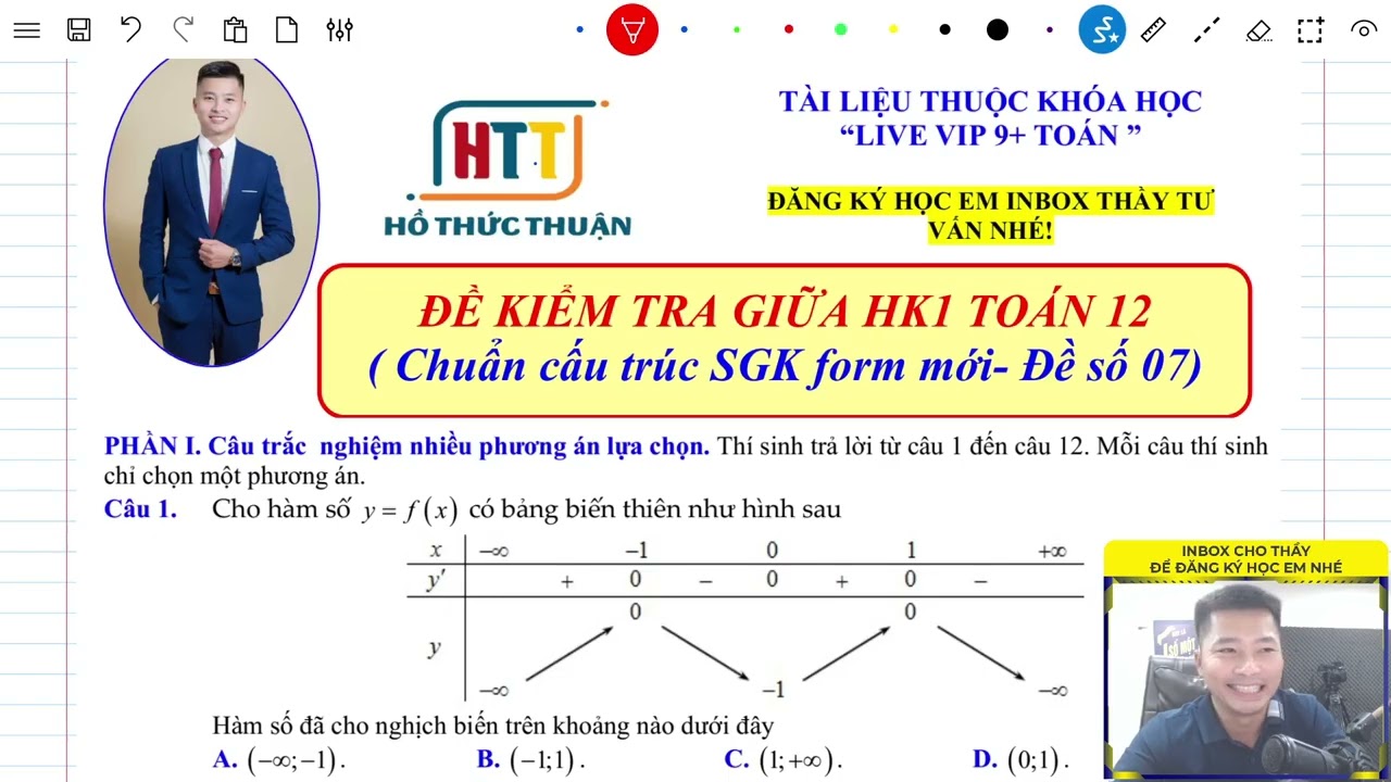 [ HÓT LIVE 2K8]-ÔN THI GIỮA HK1 TOÁN 12 (Đề số 07) nắm chắc 9+ Toán