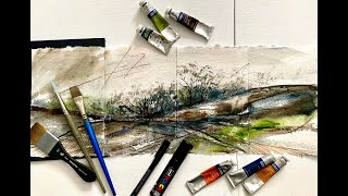 Watercolor Sketching Across MORE THAN 1 PAGE AT A TIME!! Lois&#39; Loose Watercolour Landscape Painting