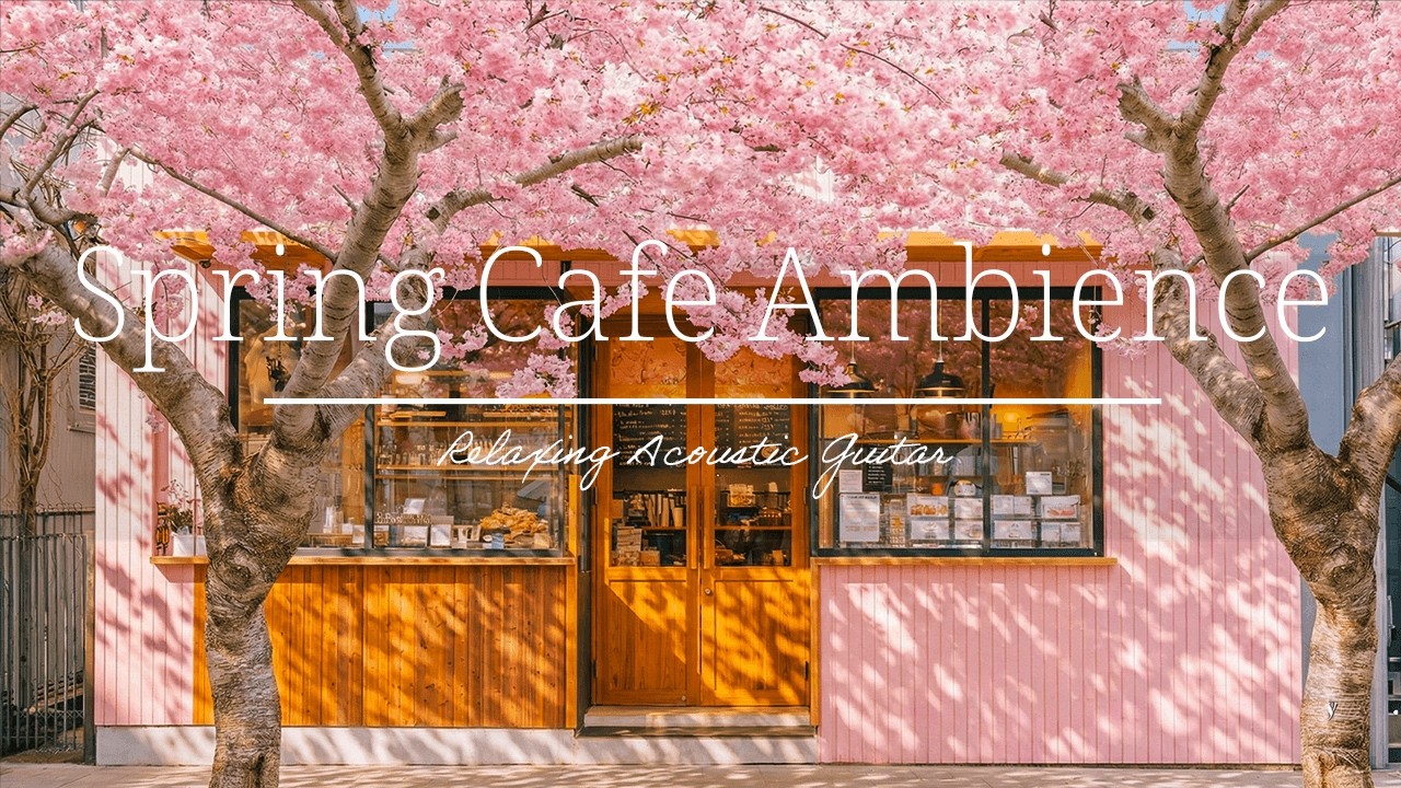 Spring Cafe Ambience 🌸 Relaxing Acoustic Guitar & Soft Piano for Study, Work, Focus | Sakura Morning