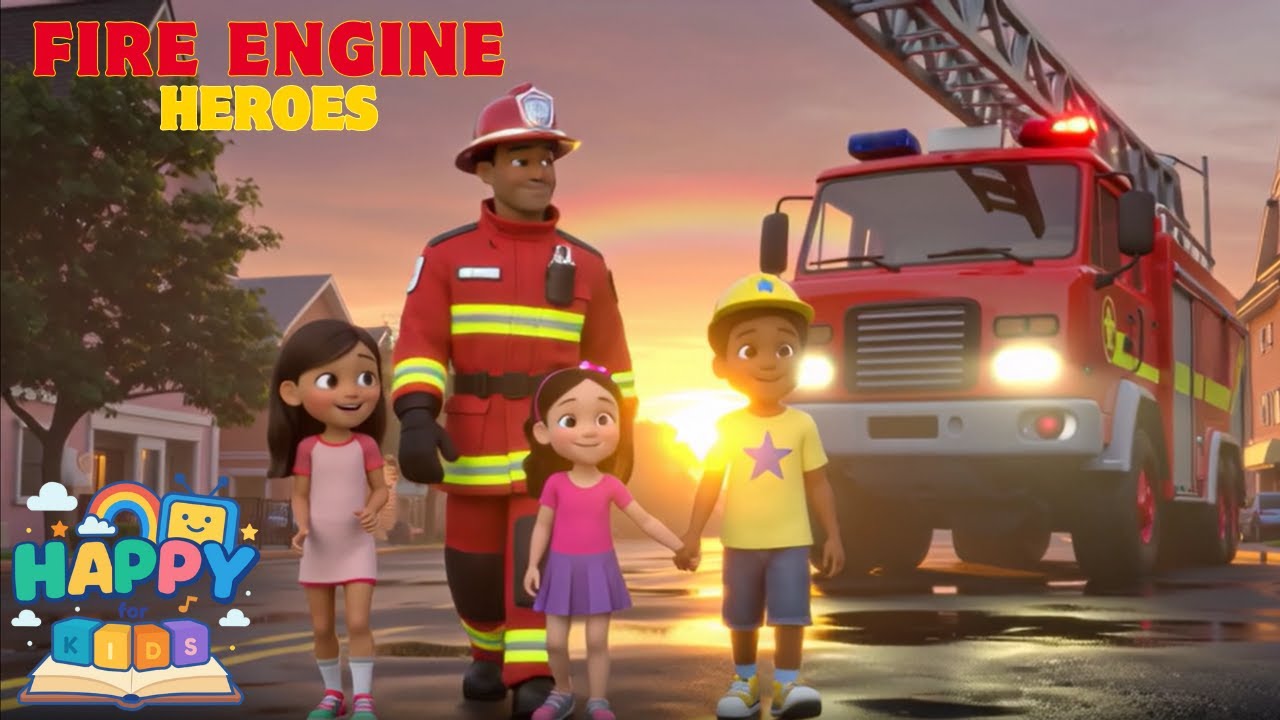 Fire Engine Rhyme Fire Engine Heroes Song for Kids| Adam & Hana Firefighter Rescue Rhyme ...
