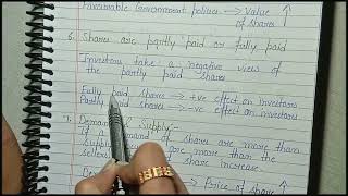 Factors affecting the value of Shares. Explanation with notes and diagrams.
