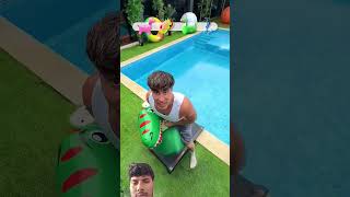 don't fall into the pool xD #alejoigoa #challenge #amazing #pool#skateboard#dinosaur #funjump#shorts
