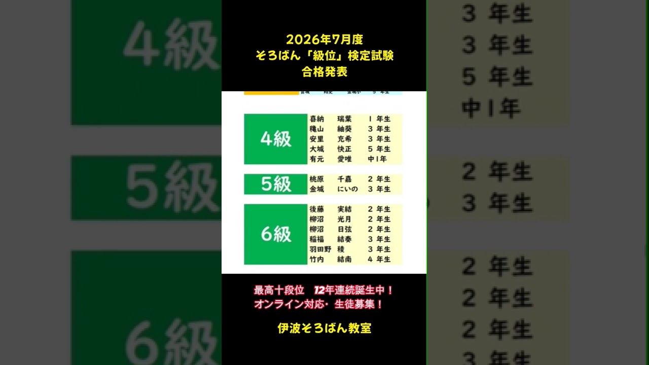 2026年7月度 そろばん「級位」検定試験 合格発表! #そろばん #abacus #受験 #オンライン