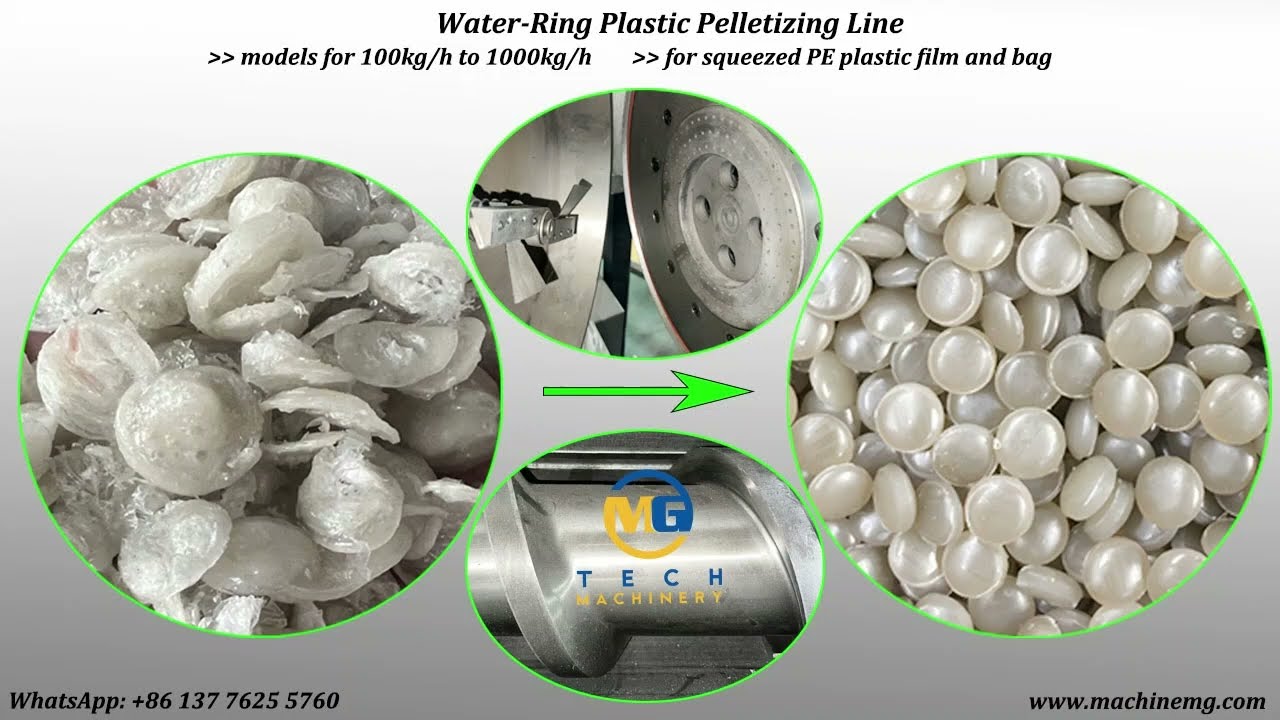 500kg/h Plastic pelletizing line with water ring pelletizer for squeezed PE plastic film and flakes