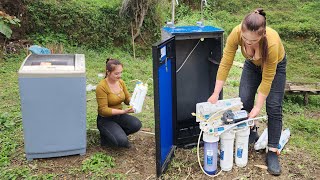 Genius girl repairs water filter, replaces filter source and replaces SANYO washing machine motor