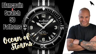 BLANCPAINxSWATCH Fifty Fathoms Scuba "OCEAN OF STORMS"|All Black Bio-Ceramic case and dial design