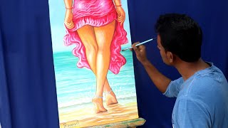 Painting of a Girl walking on sea beach |painting 512 by Easy paint with Biswanath 2,348 views 2 months ago 9 minutes, 39 seconds