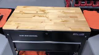 U.S. General 30 in. Bulk Storage Black Tech Cart / Butcher Block Top Mod