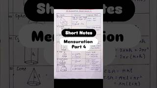 Short Notes || Mensuration Part-4 || #mensuration #3d #formula #quants #shortnotes #ytshort #viral