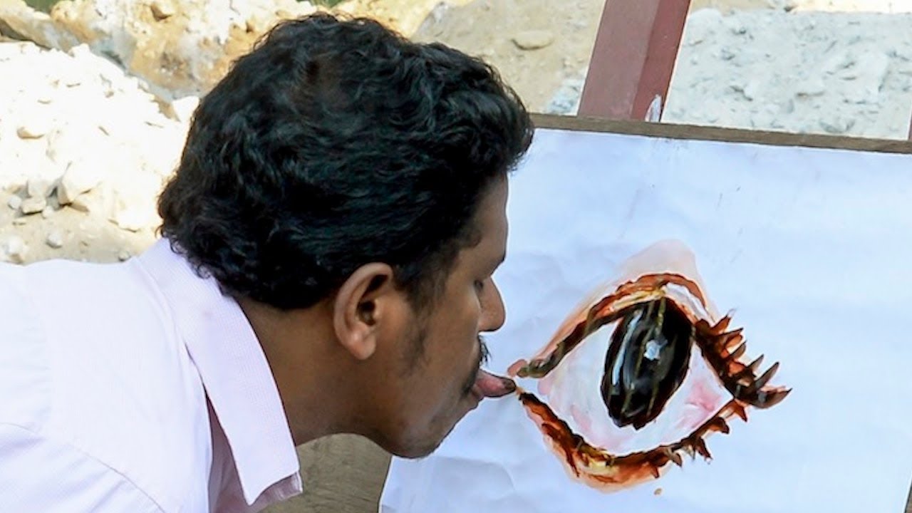 Artist Creates Over 1,000 Paintings Using Just His Tongue