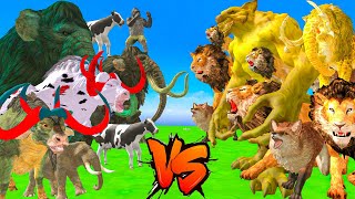 10 Mammoth Vs 10 Giant Lion Attacks Cow Buffalo Lion chases tiger cub Saved by Woolly Mammoth