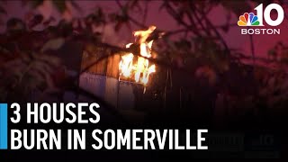 Fire rages at 3 houses in Somerville