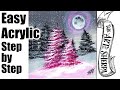 Easy Acrylic Painting Snowy Pine tree landscape with Fan Brush for beginners    | TheArtSherpa