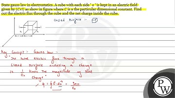 State gauss law in electrostatics. A cube with each side  \( a \)  is kept in an electric field ...