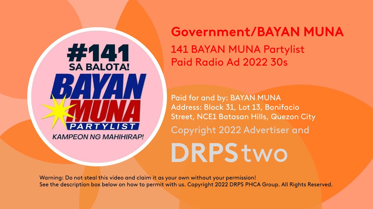 BAYAN MUNA Partylist Paid Radio Ad 2022 30s YouTube