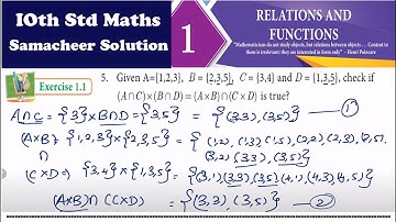 10th Std Maths Ex.1.1(5) Given A= {1,2,3}, B={2,3,5} C= {3,4} and D= {1,3,5} check (A intersection B