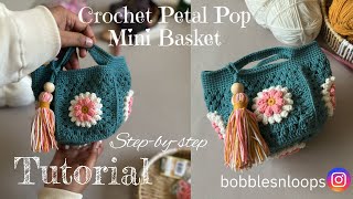 Crochet Petal Pop Mini Basket |step-by-step|Tutorial for beginners 