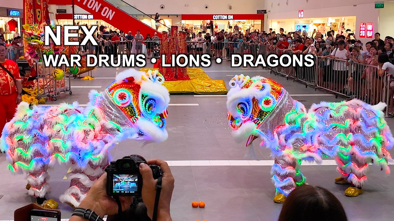 🦁🐲 NEX Lion Dance • Singapore Chinese New Year 2026 | War Drums, Lions, High Pole & Dragons