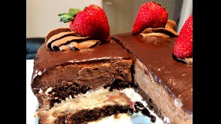 Enjoy this mouth watering no egg moist chocolate cake with fresh
strawberries and whipped cream filling, dark & ganache. moist...