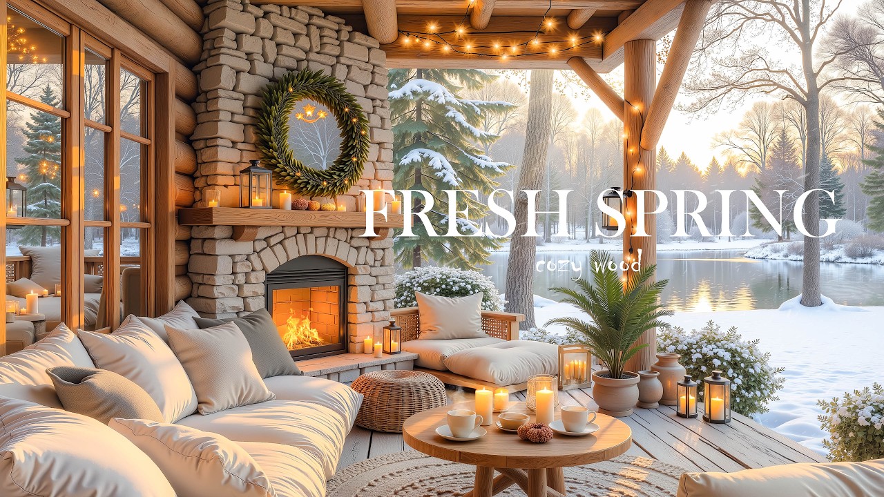 Fresh Spring Morning Jazz 🌿✨ Peaceful Lakeside Cabin Ambience for Study, Work & Calm Energy