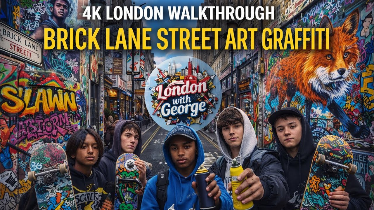 4K London Walkthrough | London Street Art 🎨 | Brick Lane Graffiti Art | Slawn Vintage Market Piece