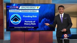 Periods of heavy rain, flood risk into Sunday morning