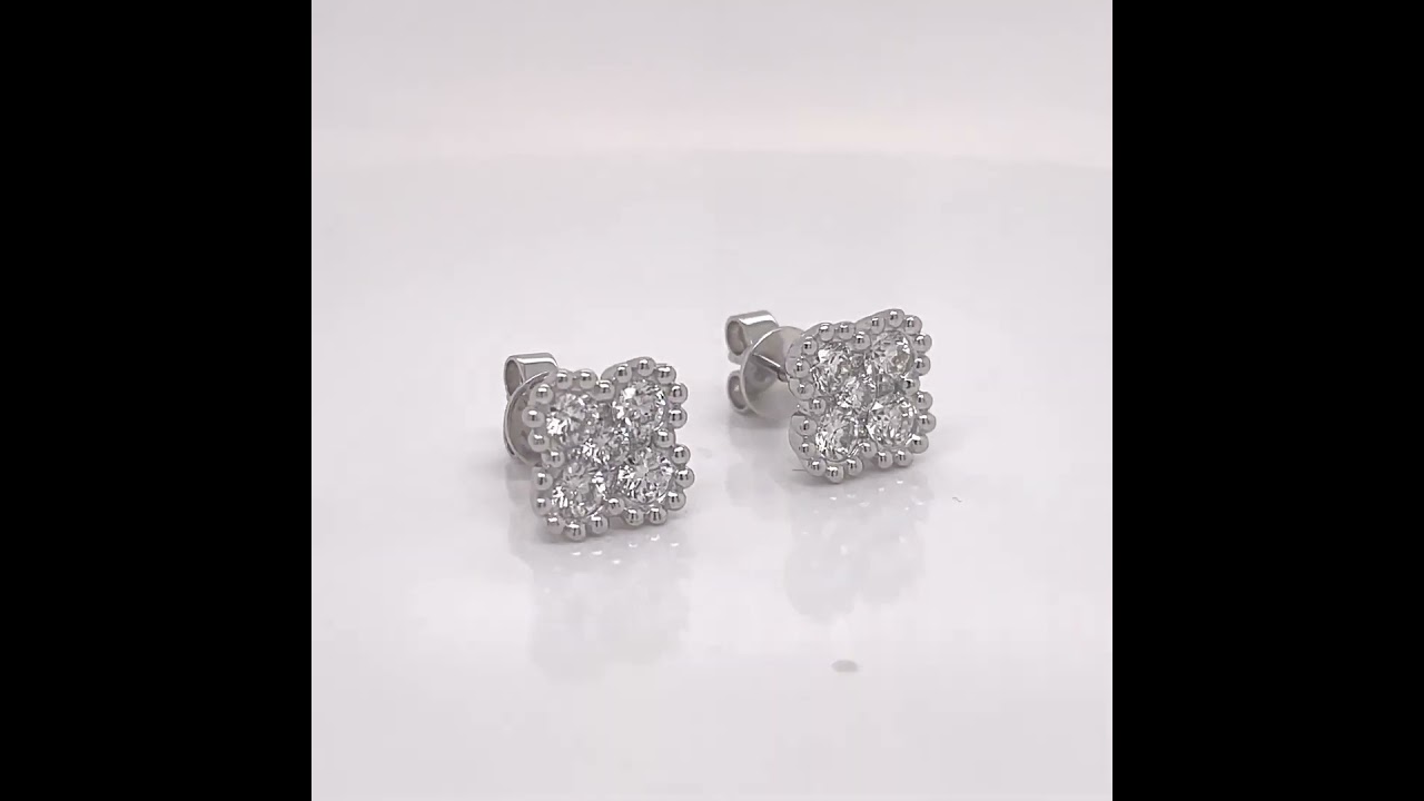 18Kt White Gold Diamond Clover Earrings