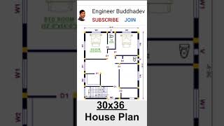 30x36 Simple 3 bed rooms house plan design