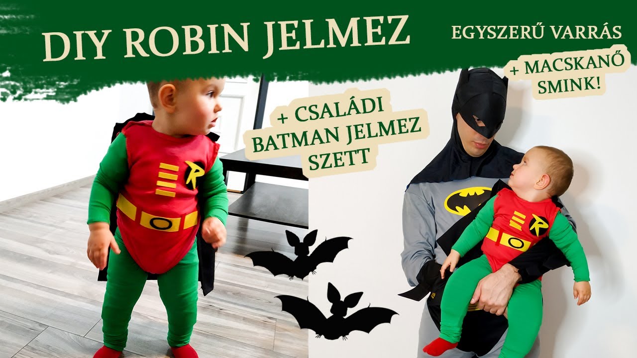 DIY ROBIN baba, gyerek JELMEZ - CSALÁDI BATMAN SZETT Egyszerű varrás KEZDŐKNEK (Halloween / Farsang)