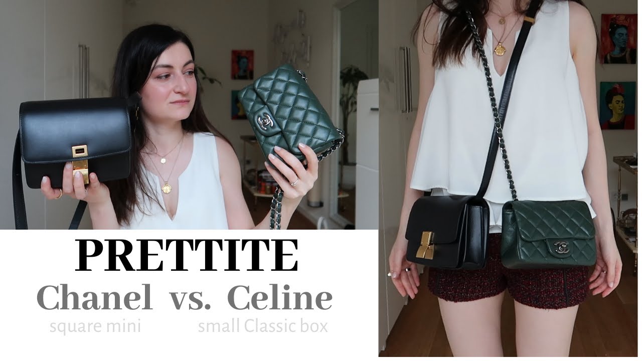 Chanel square mini vs Celine small classic box; SIZE; PRICE, WHAT