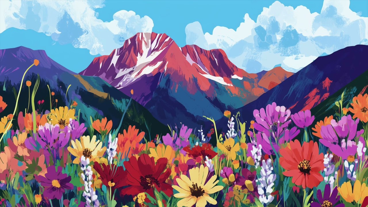 Mountain Wildflower Meadow Art Screensaver for Frame TV | Summer Dopamine Decor | No Music | 3 Hours