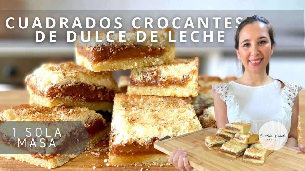 CUADRADOS CROCANTES DE DULCE DE LECHE | Con 1 SOLA MASA la BASE y el CROCANTE de arriba | muy FÁCIL