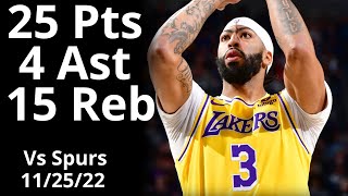 Anthony Davis 25 Pts 15 Reb 3 Blk Vs Spurs Highlights