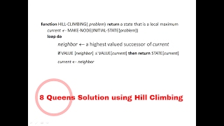 8 Queens using Hill Climbing in AI