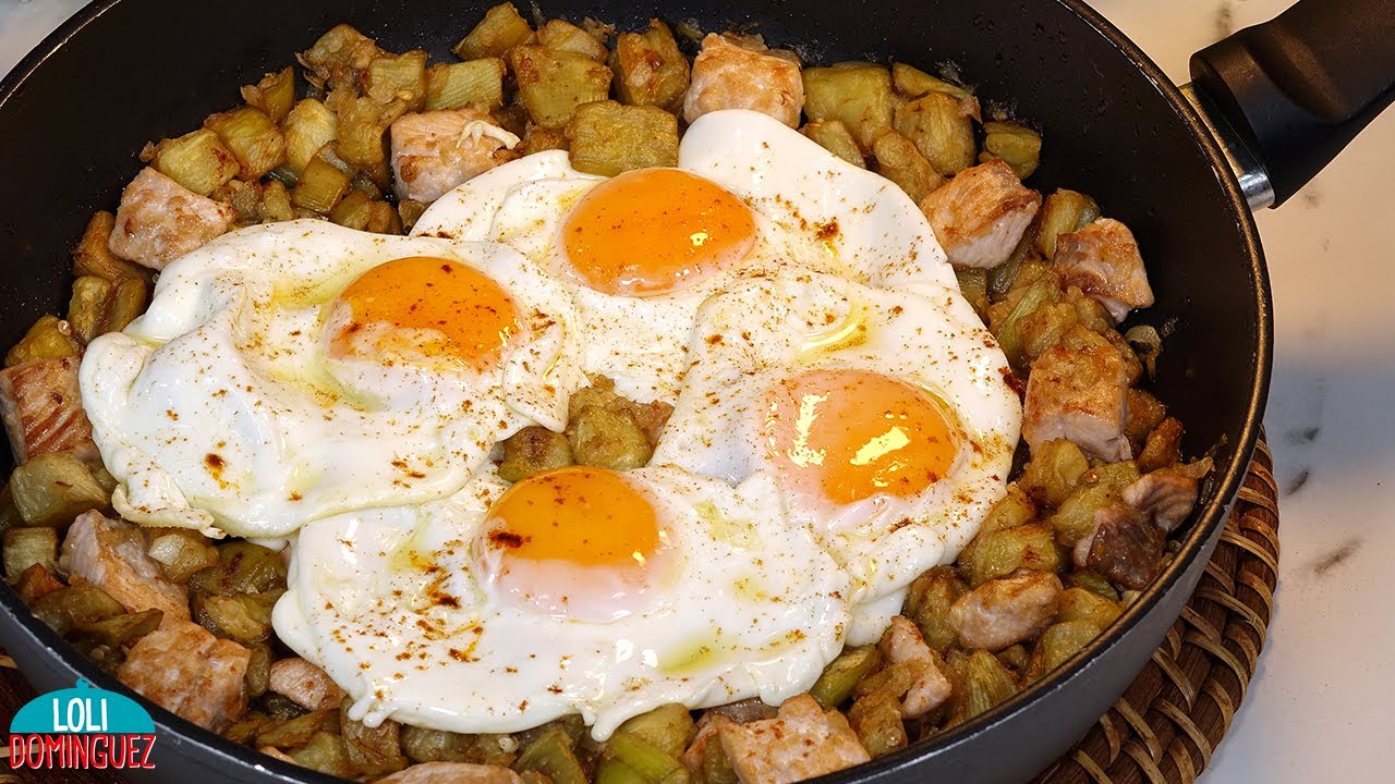 Sartén de huevos rotos con berenjenas. Fácil,  rápida y con pocos ingredientes - HUEVOS - BERENJENAS