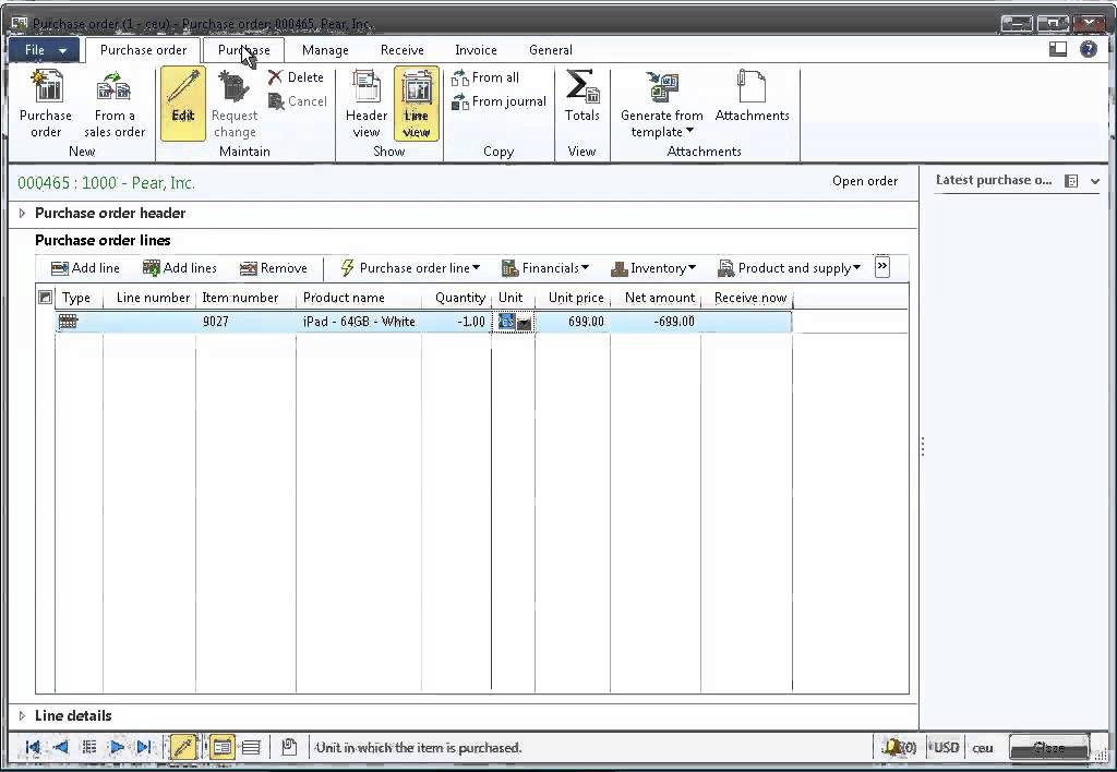 Dynamics AX 2012 Trade - Purchase Orders - Return Order - YouTube