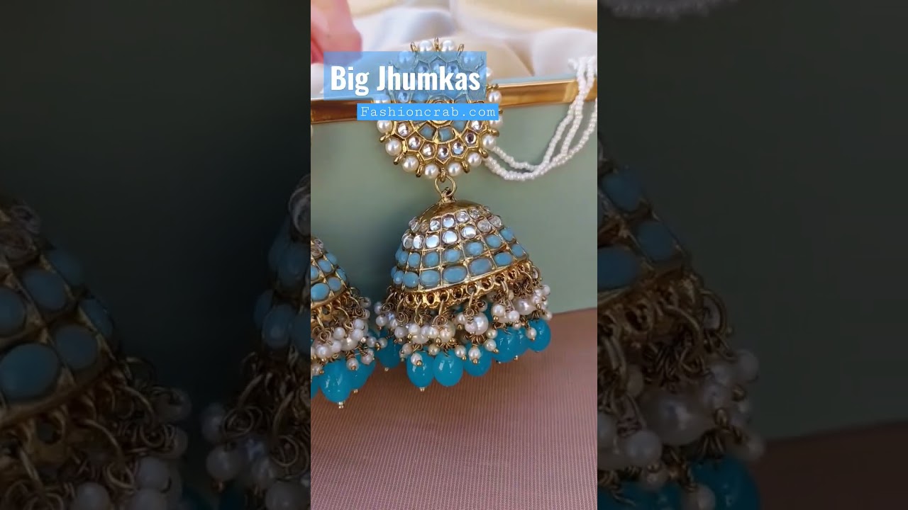 BIG STONE GULDASTA JHUMKA WITH PEARL & STONE -BLUE – Navraee By Jaipur  Jewels Shop