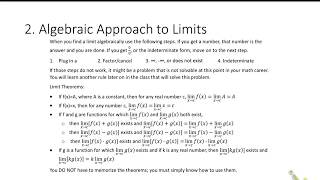 1.3 Algebraic Approach to Limits at a point
